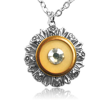 Golden Cream Crystal Vintage Button Pendant - SWCreations
 - 1