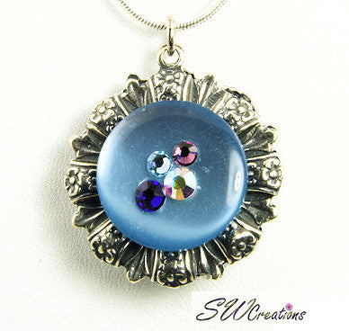 Reversible Blue Aqua Crystal Fusion Button Pendant - SWCreations
 - 2