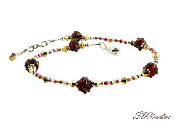 Red Sunset Crystal Beaded Anklet - SWCreations
