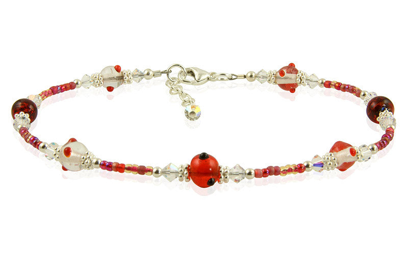 Red Crystal Glass Beaded Anklet - SWCreations
