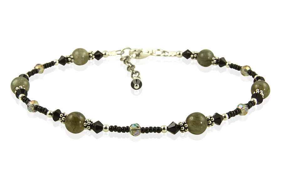 Black Labradorite Gemstone Beaded Anklet - SWCreations
