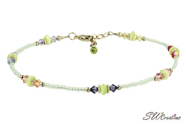 Green Cats Eye Crystal Beaded Anklet - SWCreations
