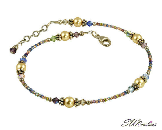 Golden Sunset Pearl Beaded Anklet - SWCreations
