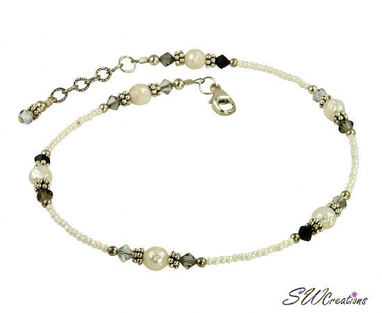 Earth Crystal Cream Beaded Anklet - SWCreations
