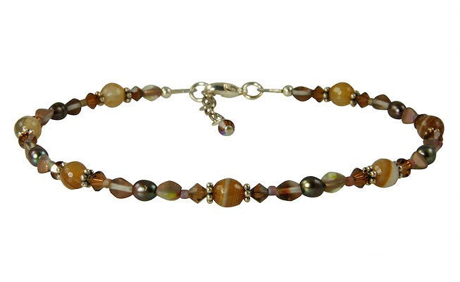 Chestnut Agate Gemstone Pearl Beaded Anklet - SWCreations
