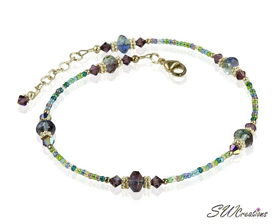 Violet Blue Green Crystal Beaded Anklet - SWCreations
