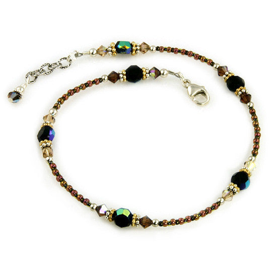 Topaz Jet Gold Silver Beaded Anklet - SWCreations
