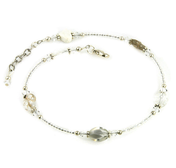 White Crystal Czech Beaded Anklet - SWCreations
