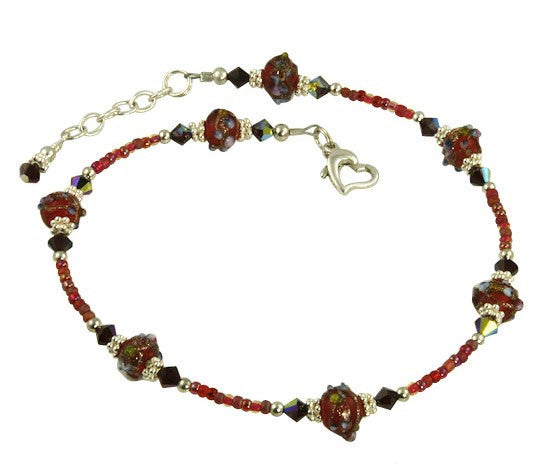 Red Rose Crystal Beaded Anklet - SWCreations
