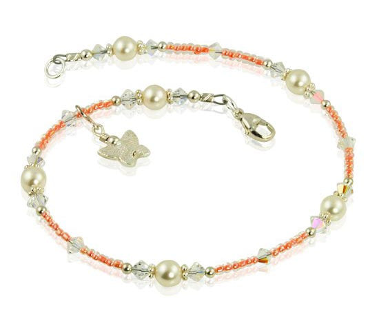 Libre Tangerine Butterfly Crystal Beaded Anklet - SWCreations
