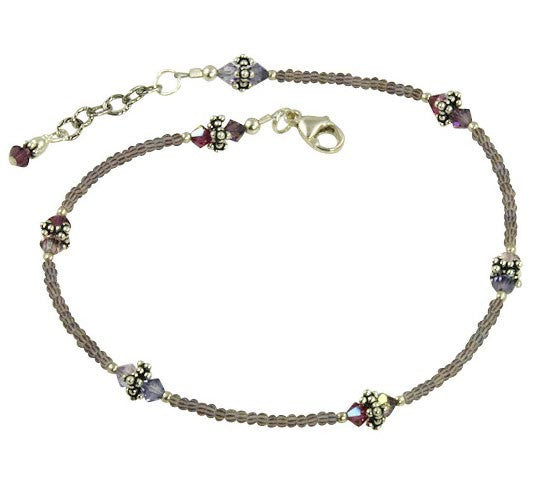 Alluring Purple Crystal Beaded Anklet - SWCreations
