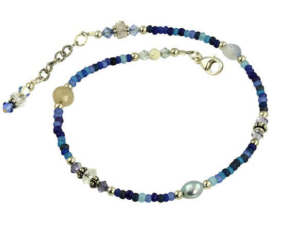Winter Blue Crystal Beaded Anklet - SWCreations
