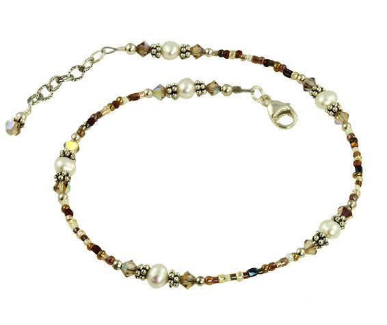 Light Topaz Crystal Pearl Beaded Anklet - SWCreations
