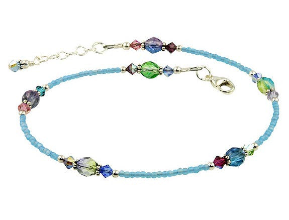 Ocean Aqua Pastel Crystal Beaded Anklet - SWCreations
