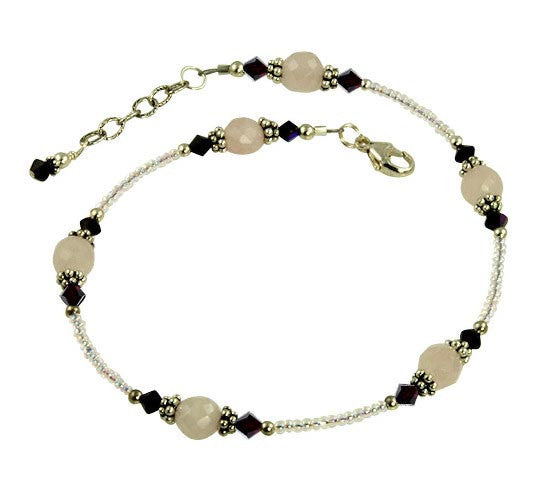 Garnet Rose Quartz Crystal Beaded Anklet - SWCreations
