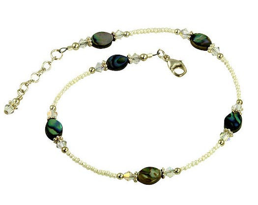 Abalone Shell Cream Crystal Beaded Anklet - SWCreations
