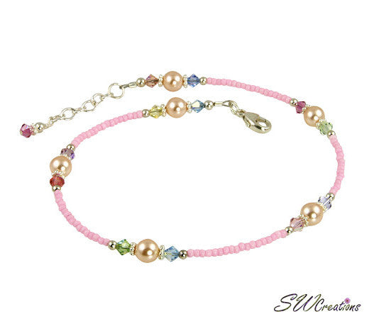 Pink Peach Pearl Beaded Anklet - SWCreations
