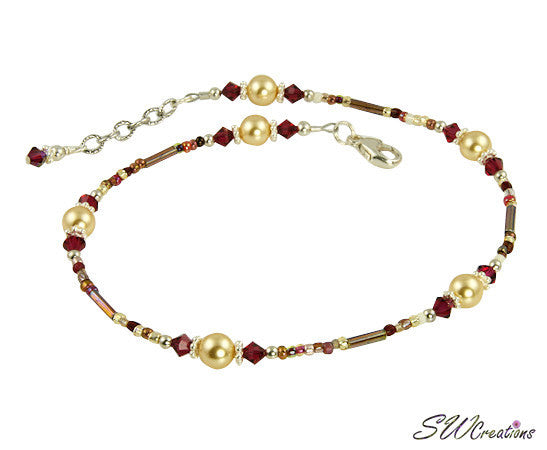 Ruby Gold Pearl Beaded Anklet - SWCreations
