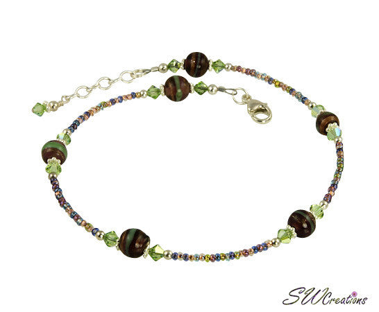Peridot Amethyst Swirl Beaded Anklet - SWCreations
