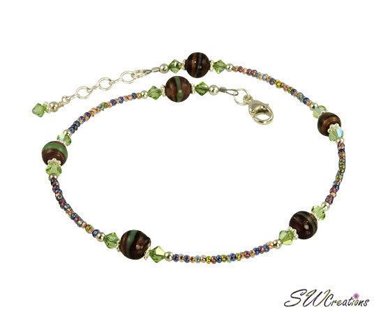 Peridot Amethyst Swirl Beaded Anklet - SWCreations
