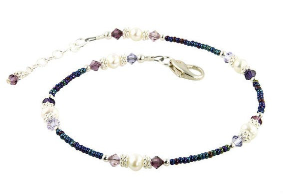 Blue Purple Crystal Mix Beaded Anklet - SWCreations
