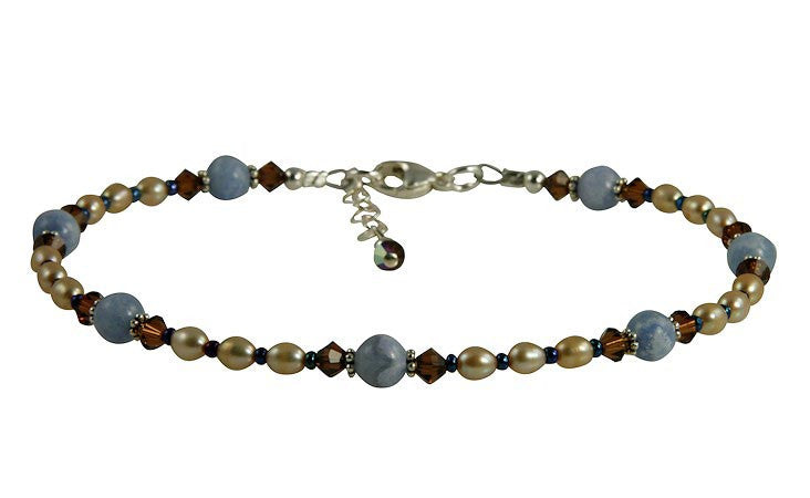 Topaz Blue Lace Agate Gemstone Beaded Anklet - SWCreations
