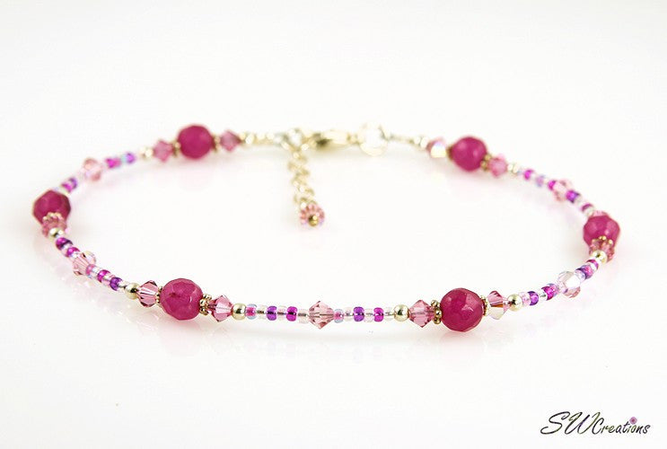 Candy Pink Jade Gemstone Beaded Anklet - SWCreations
