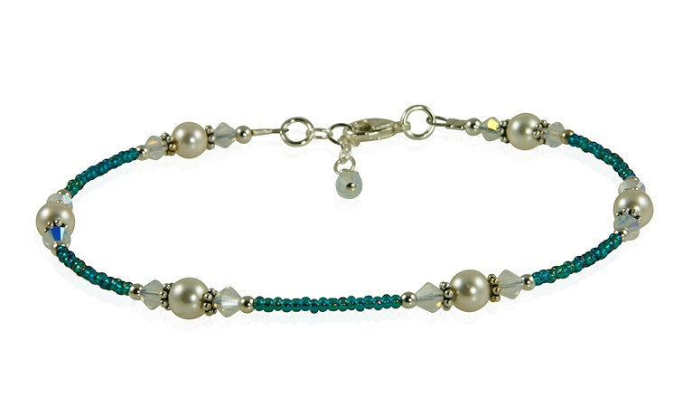 Opal Teal Crystal Pearl Beaded Anklet - SWCreations
