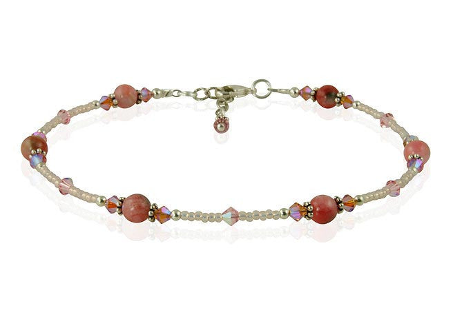 Orchid Peach Jade Gemstone Beaded Anklet - SWCreations
 - 1