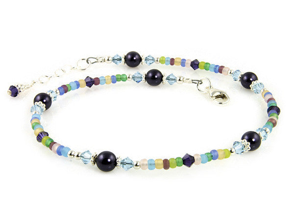 Blue Purple Crystal Beaded Anklet - SWCreations
