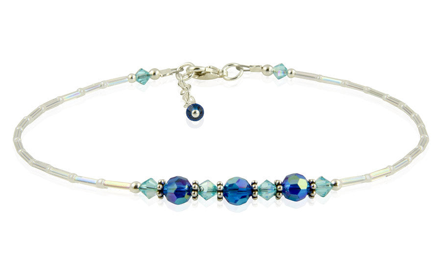 Ocean Blue Crystal Beaded Anklet - SWCreations
