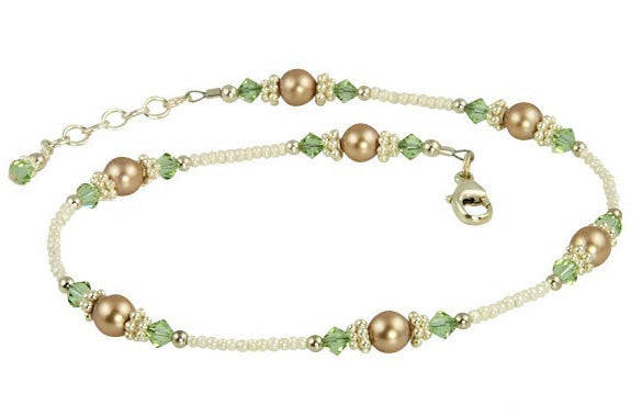 Cantaloupe Crystal Almond Beaded Anklet - SWCreations
