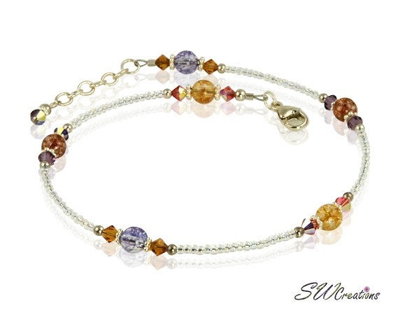 Golden Crackle Crystal Beaded Anklet - SWCreations

