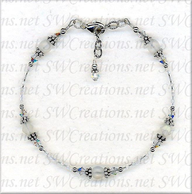 White Czech Crystal Frosted Anklet - SWCreations
