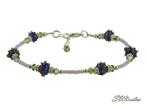 Blue Cobalt Peridot Lavender Beaded Anklet - SWCreations
