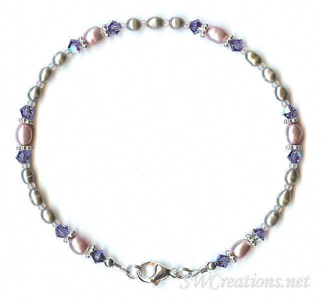 Tanzanite Crystal Mauve Pearl Anklet - SWCreations
