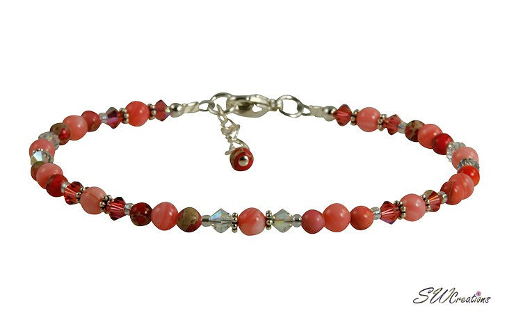 Crystal Pink Coral Beaded Anklet - SWCreations

