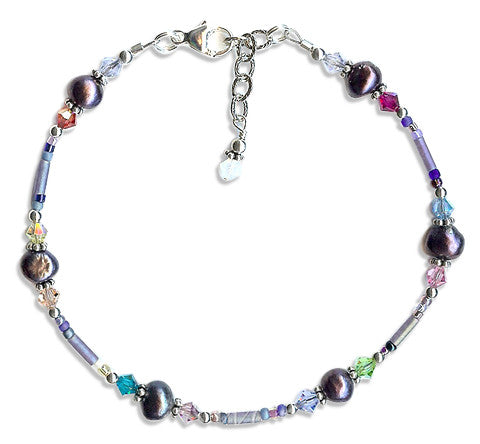 Purple Pearl Crystal Beaded Anklet - SWCreations
