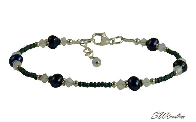 Opal Sapphire Blue Pearl Beaded Anklet - SWCreations
