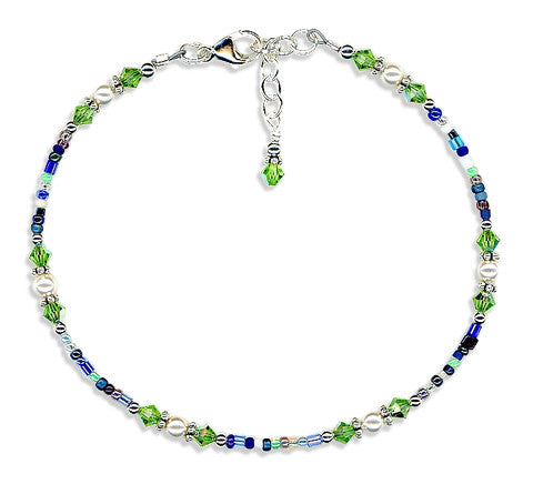 Peridot Crystal Pearl Mix Beaded Anklet - SWCreations
