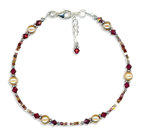 Ruby Gold Pearl Bali Beaded Anklet - SWCreations
