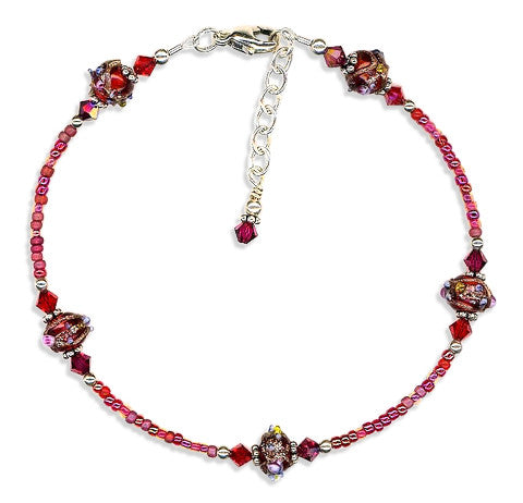 Ruby Red Lampwork Bali Anklet - SWCreations
