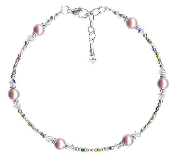 Alluring Rose Mauve Sunset Crystal Pearl Anklet - SWCreations
