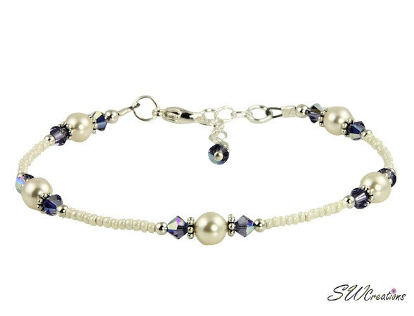 Tanzanite Cream Rose Crystal Pearl Anklet - SWCreations
