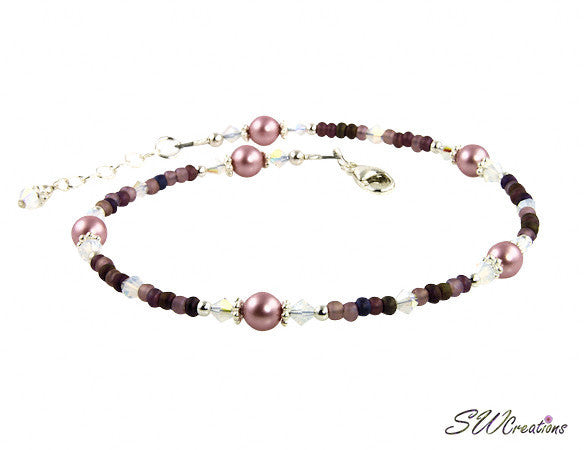 Mauve Pearl Opal Purple Beaded Anklet - SWCreations
