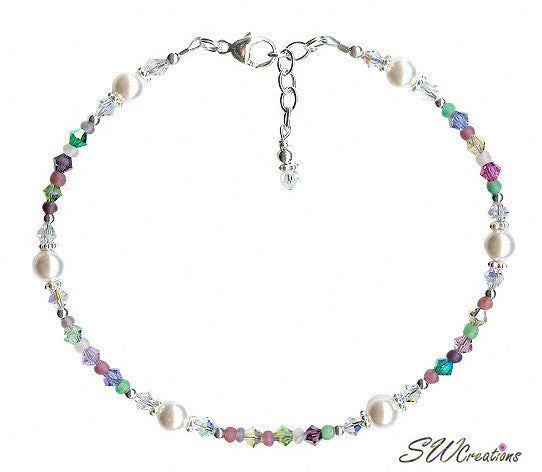 Spring Breeze Pastel Crystal Pearl Beaded Anklet - SWCreations
