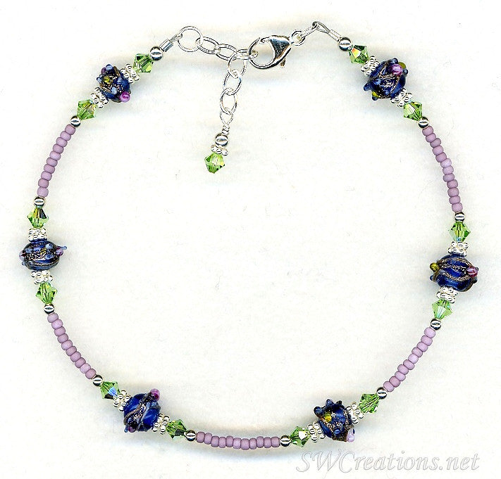 Peridot Crystal Cobalt Beaded Anklet - SWCreations
