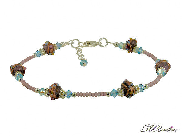 Aqua Crystal Lampwork Beaded Anklet - SWCreations
 - 2