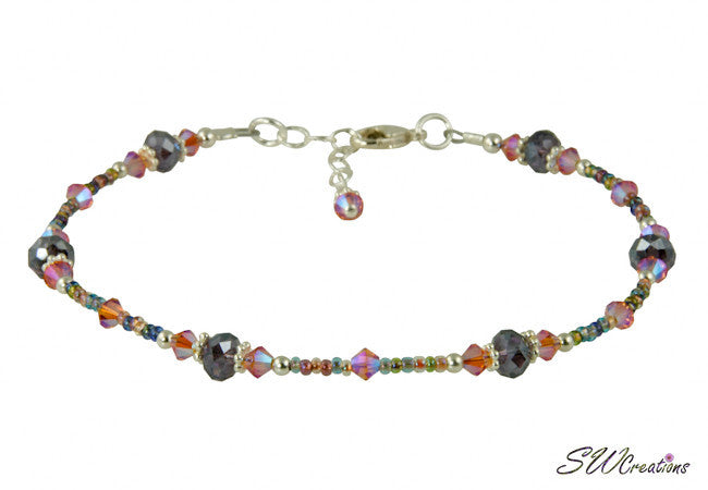 Lobelia Tanzanite Peach Crystal Beaded Anklet - SWCreations
