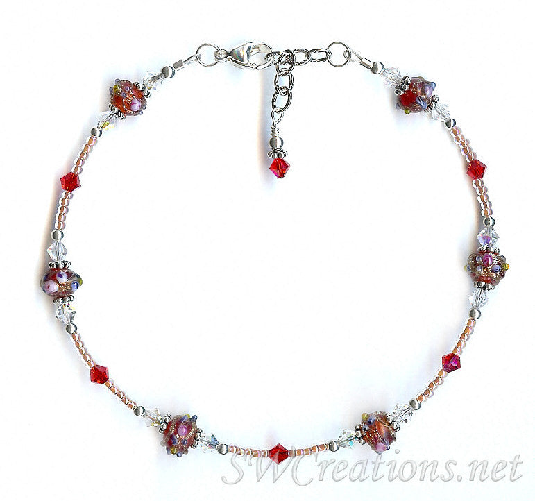 Rose of Sharon Crystal Beaded Anklet - SWCreations
